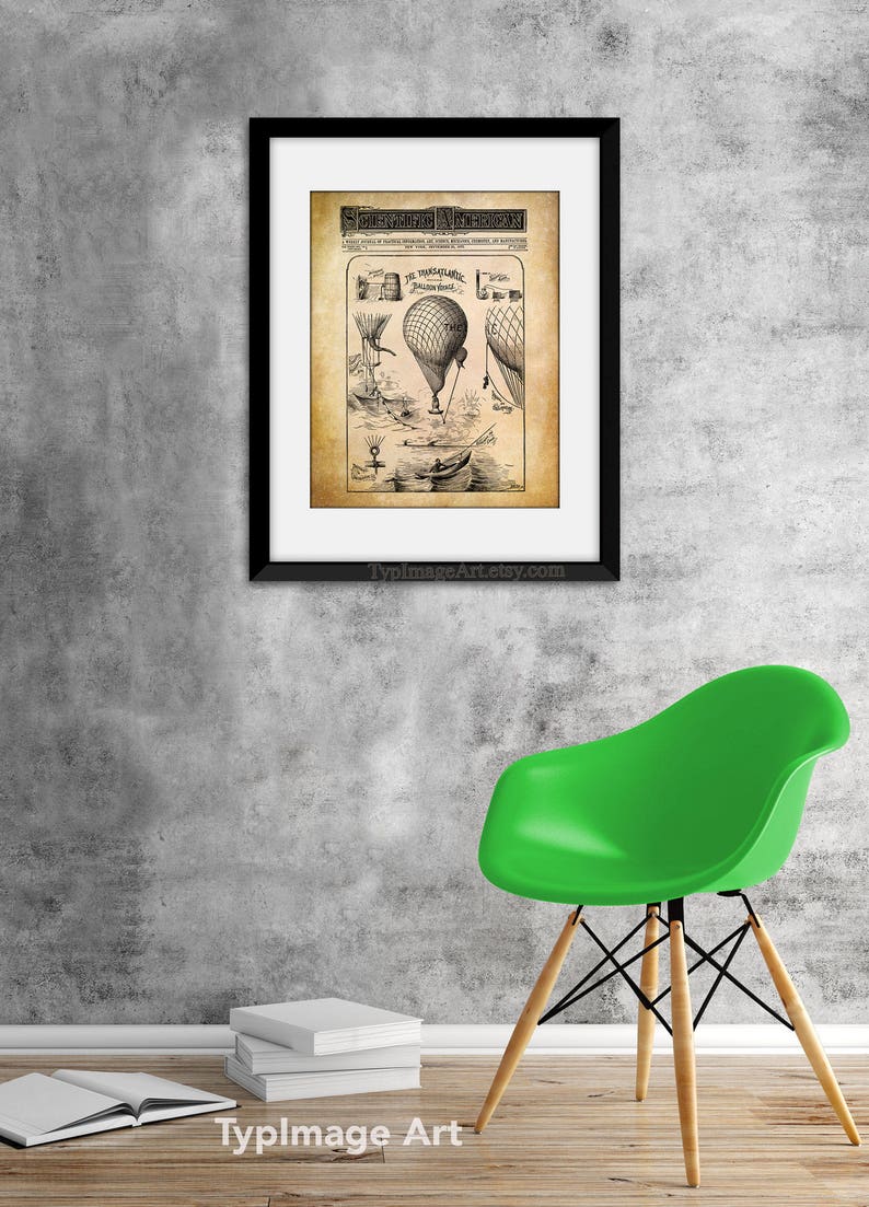 Hot Air Balloon Steampunk Airship Transatlantic Balloon Voyage Airship Poster Vintage Industrial Print Retro Prints Printable Art image 2