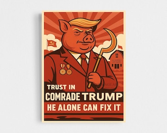 Affiche de propagande anti-Trump - Art mural politique satirique de ferme d'animaux, style soviétique, affiche de protestation, contre le régime