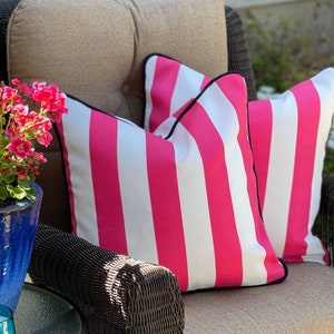 Pink Cabana Stripe with Cording Patiogirl Outdoor Pillow Cover