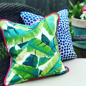 Palm + Navy Stripe Pillow Cover