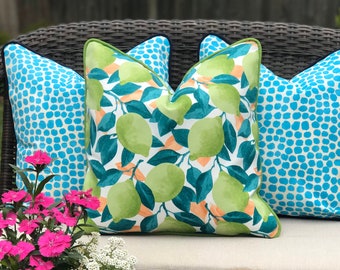 Lime Print + Teal Buffalo Plaid Patiogirl Pillow Cover