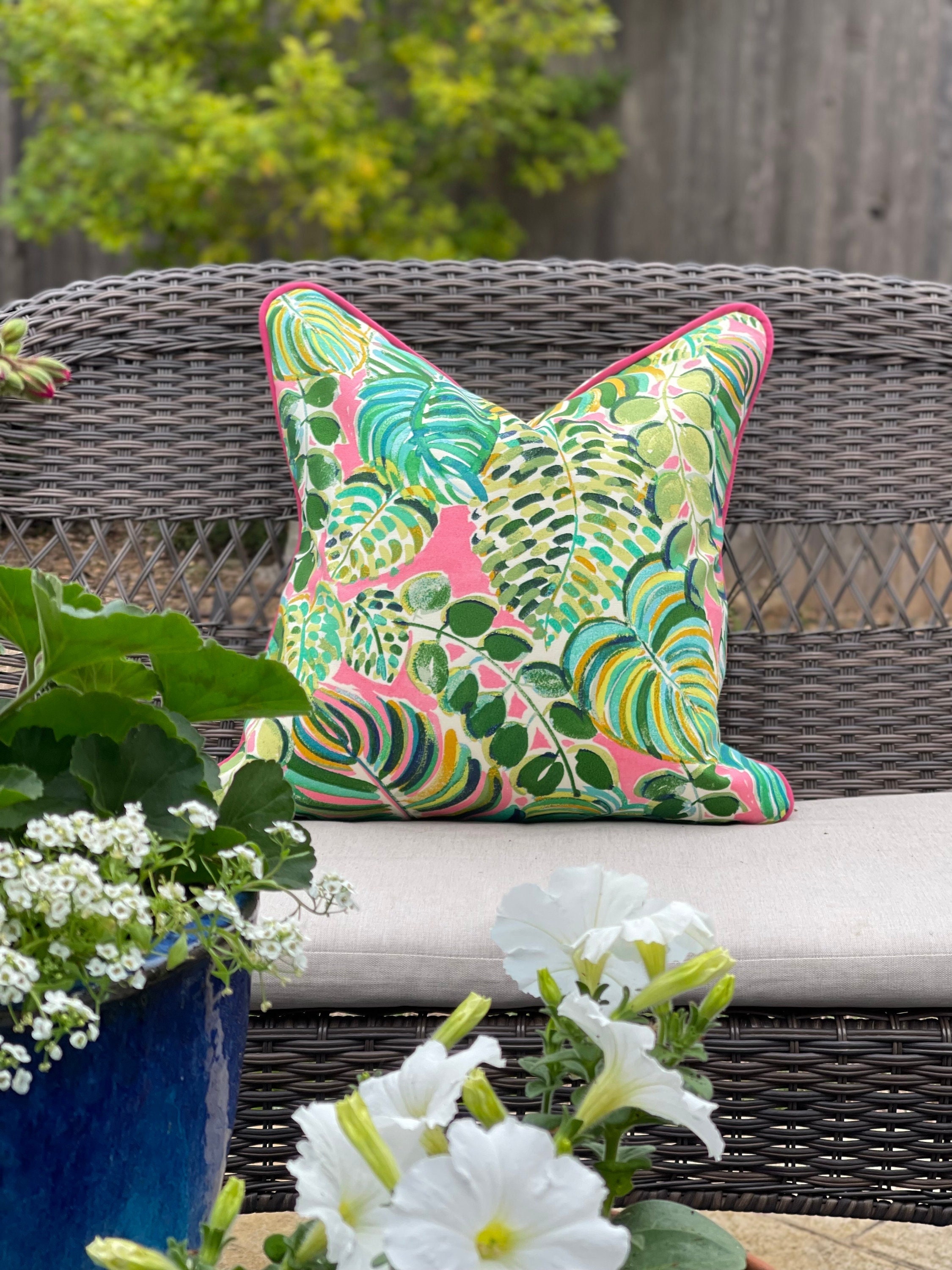 18 x 18 Gray & Green Opal Flower Outdoor Throw Pillow