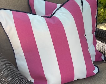 Jazz Pink Cabana Stripe with Cording Patiogirl Outdoor Pillow Cover