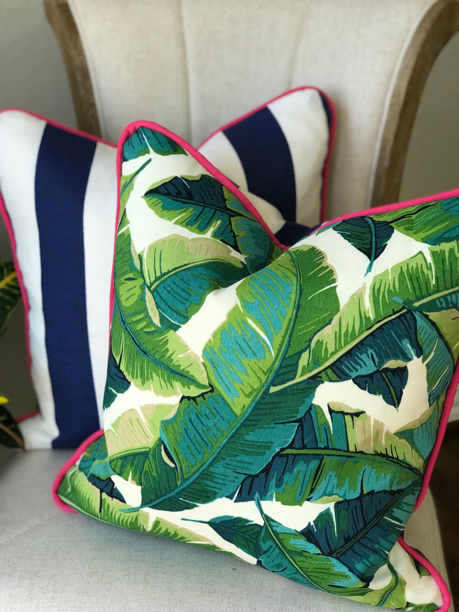 Palm Navy Stripe Pillow Cover Etsy