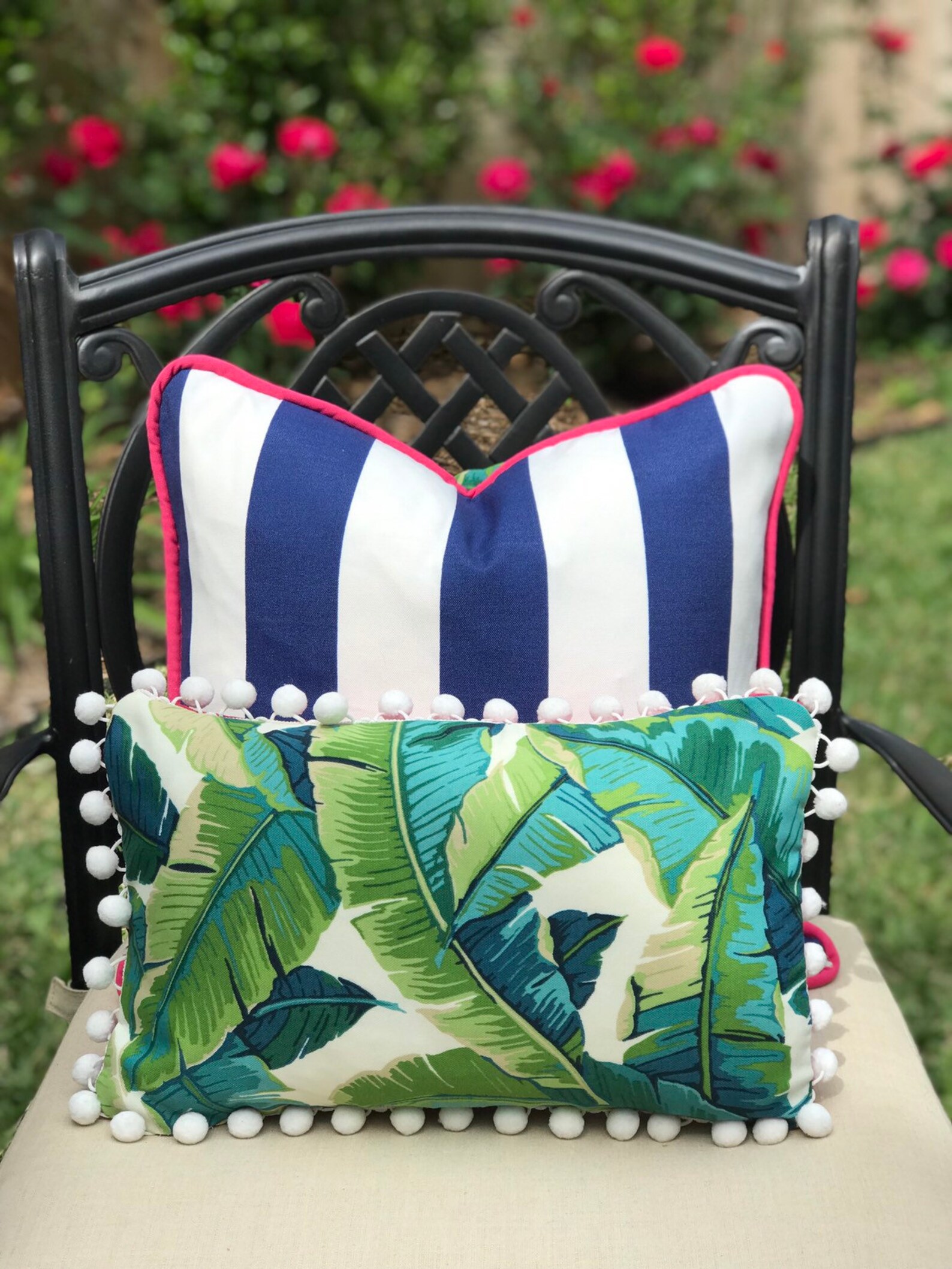 Palm Navy Stripe Pillow Cover Etsy