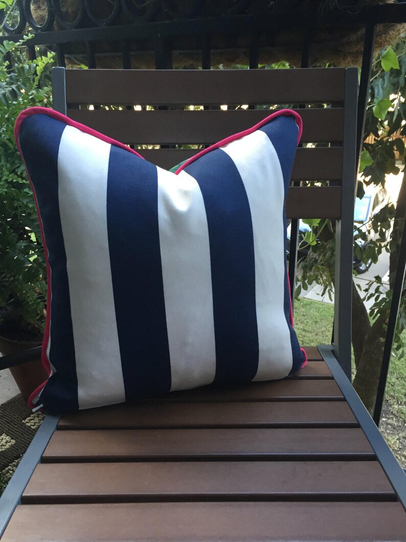 Palm Navy Stripe Pillow Cover Etsy