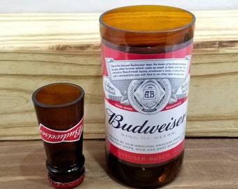 Hergebruikt glaswerk voor bierflesjes – Budweiser-drinkglas en borrelglas