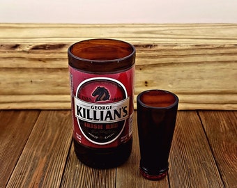 Ręcznie robione szklanki do piwa Killian's Beer Bottle i kieliszki do shotów – prezent z recyklingu