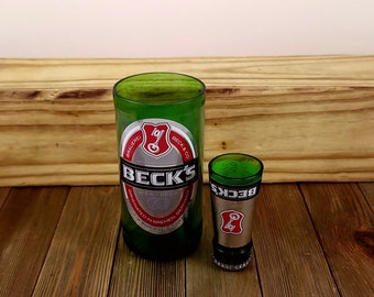 Ręcznie robiony zestaw szklanek do piwa i kieliszków do shotów Beck's