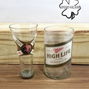 Drinking And Shot Glasses Made From Miller High Life Bottles