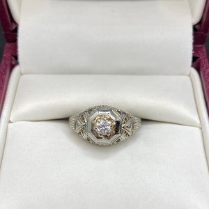 Antiguo diamante de oro blanco y amarillo de 18K / anillo de diamantes Art Déco / anillo de boda vintage / anillo de compromiso vintage / anillo de boda Art Déco