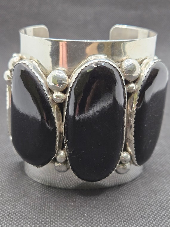 Large Navajo Black Onyx Sterling Silver Cuff Brace