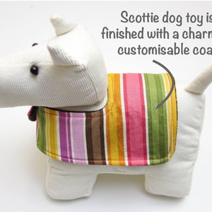 Scottie dog toy sewing pattern, Cute fabric doorstop, Quick & easy gift for animal lovers, Beginner plush pup and coat, Digital PDF download image 3