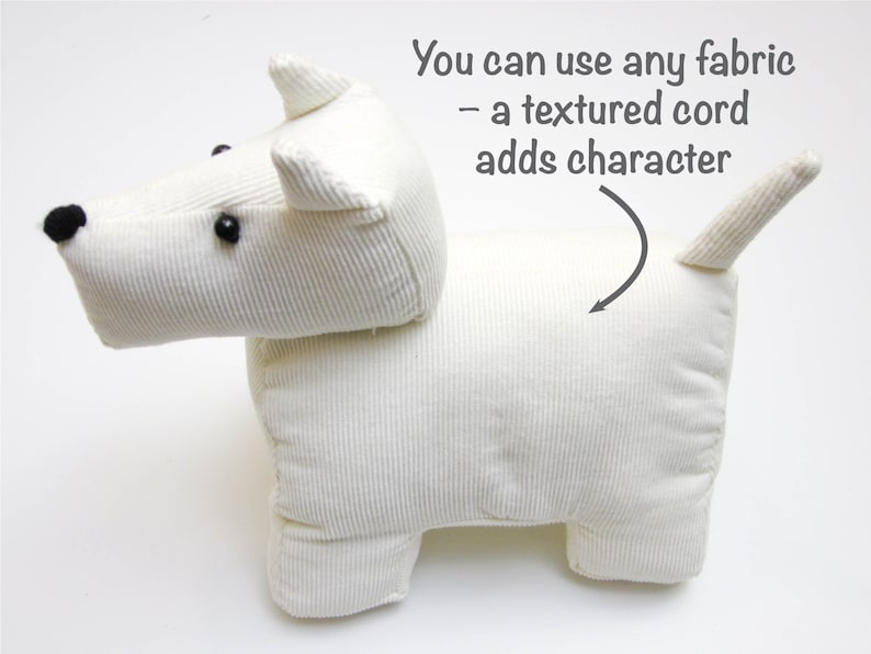 Scottie dog toy sewing pattern, Cute fabric doorstop, Quick & easy gift for animal lovers, Beginner plush pup and coat, Digital PDF download image 5
