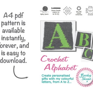 Crochet alphabet pattern pdf, A to Z letter squares, New mum baby shower gift, Beginner intarsia Fair Isle, ABC block charts, UK & US Terms image 6