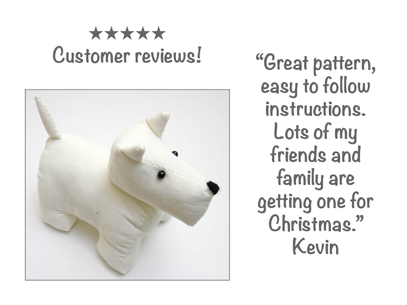 Scottie dog toy sewing pattern, Cute fabric doorstop, Quick & easy gift for animal lovers, Beginner plush pup and coat, Digital PDF download image 4