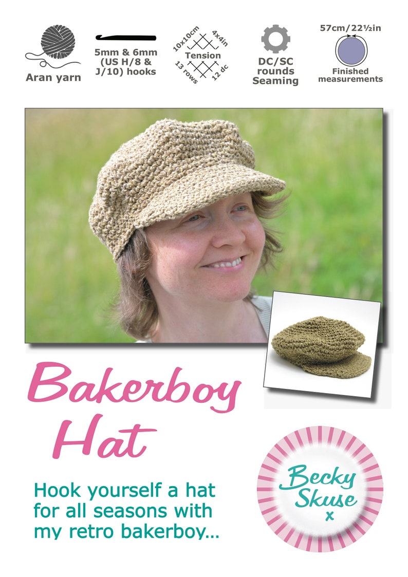 Crochet baker boy hat pattern, Cosy hat with peak, Crochet hat for beginners, Easy retro tweed hat, Quick vintage hat, Digital PDF download image 2