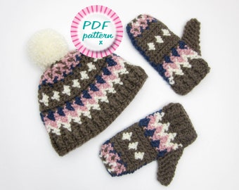 Crochet hat & mittens pattern men/women, Bernie Sanders inspired Scandi set, Cosy quick winter gift, Digital pdf in UK and US crochet terms