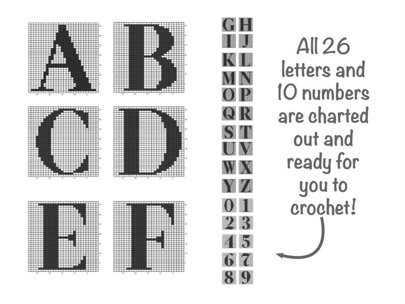 Crochet alphabet pattern pdf, A to Z letter squares, New mum baby shower gift, Beginner intarsia Fair Isle, ABC block charts, UK & US Terms image 4