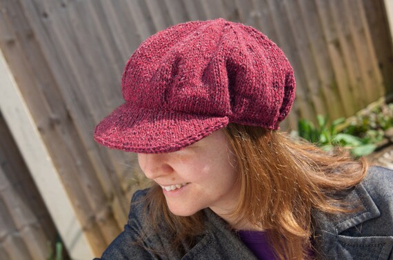 Ladies Baker Boy Peaked Hat Cap KNITTING PATTERN Tweed Aran Flat Or in the round