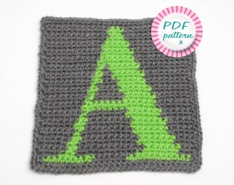 Wzór na szydełkowy alfabet w formacie PDF, kwadraty z literami od A do Z, prezent dla mamy na baby shower, intarsja dla początkujących Fair Isle, schematy blokowe ABC, terminy brytyjskie i amerykańskie