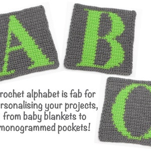 Crochet alphabet pattern pdf, A to Z letter squares, New mum baby shower gift, Beginner intarsia Fair Isle, ABC block charts, UK & US Terms image 2