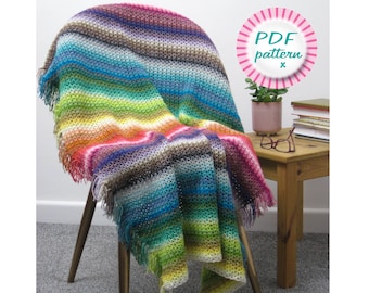 Crochet V-stitch stripe easy blanket pattern, Beginner-friendly colour stashbuster, Quick & easy rainbow gift, Digital pdf UK and US terms