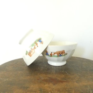French vintage cafe au lait stoneware ironstone bowls French farmhouse cows and women