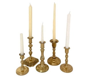 Vintage set of Brass Candlesticks mismatched colonial ecelctic decoration