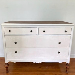 Antique Dresser white and wood chest of drawers commode painted  French Country Dresser-SHIPPING INCLUDED