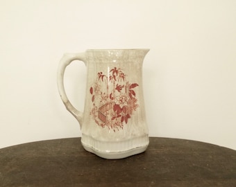 Vintage stone-wear ironstone pitcher beige and orange chinoiserie chic tea stained