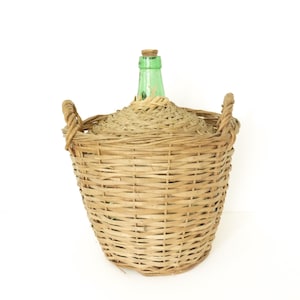 XL size Antique French Green Demijohn Carboy/Dame jeanne Wine Bottle  with rattan green