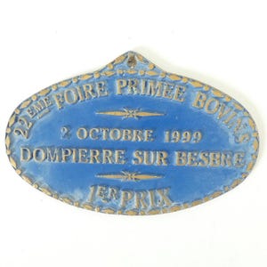 French vintage blue agricultural plaque 1999 Bovine