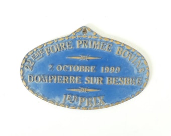 French vintage blue agricultural plaque 1999 Bovine