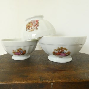 French vintage cafe au lait porcelain bowls set of 3