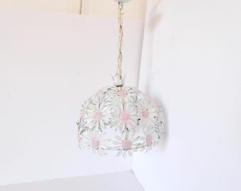 French vintage tole tolex metal floral pink daisy