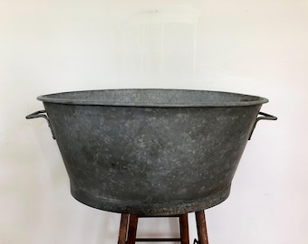 French vintage galvanized steel zinc tub kitchen and garden decor