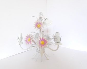 French vintage tole tolex metal floral pink daisy