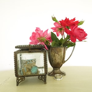 French Vintage Brass and glass jewelry box