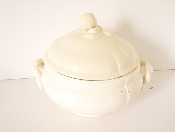 French Vintage Soup Tureen Ironstone stoneware sarregumines DIGION creamware