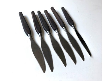 Danish vintage set of wooden handled serrated knives