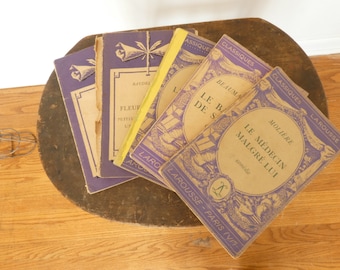 French vintage set of 5 Larousse cliff notes literature