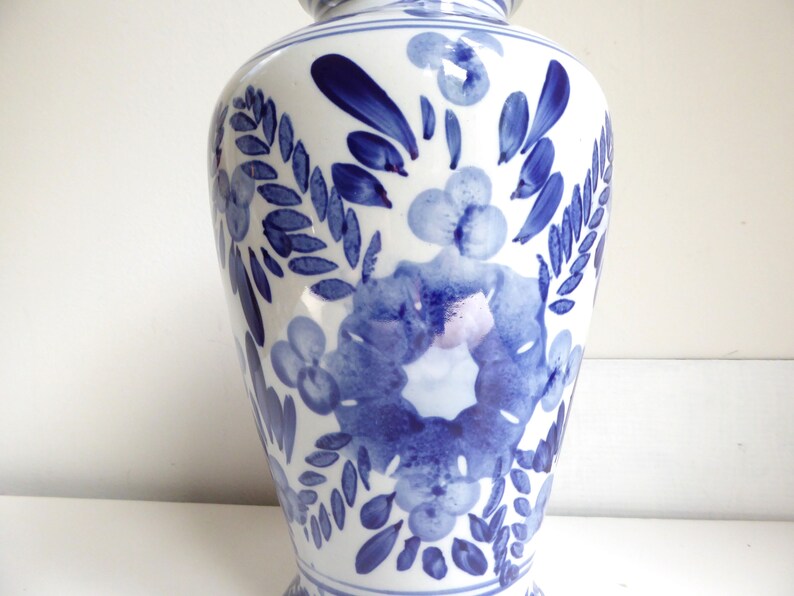 Vintage Large Chinoiserie Vase // Blue and White Hand Painted Etsy