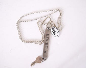 Vintage Assemblage Pendant Necklace Up cycled Key Charm, OOAK Jewellery enamel #79