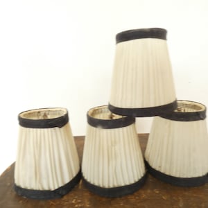 French vintage wall sconce lampshades set of four white with black piping