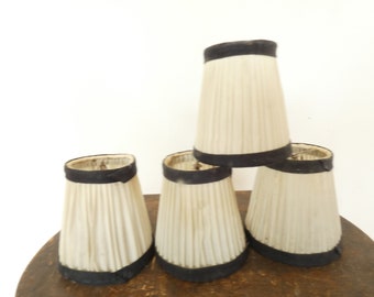 French vintage wall sconce lampshades set of four white with black piping