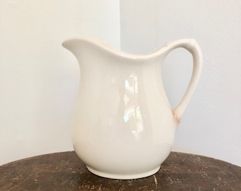 French vintage white pitcher ironstone stoneware medium ceramic milk