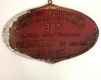 French vintage red agricultural plaque 1963