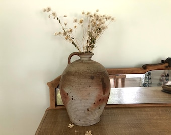 19th C French Pottery Jug, Olive Oil, Large, Farmhouse, Garden Decor neutral rustic primitive