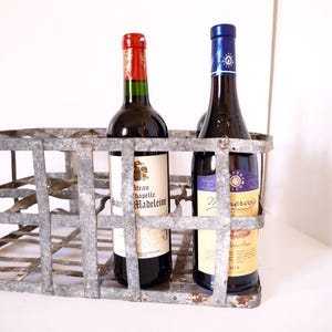 French wine bottle holder, Metal basket,Milk Bottle career zinc, french country kitchen Large 12 Bottles